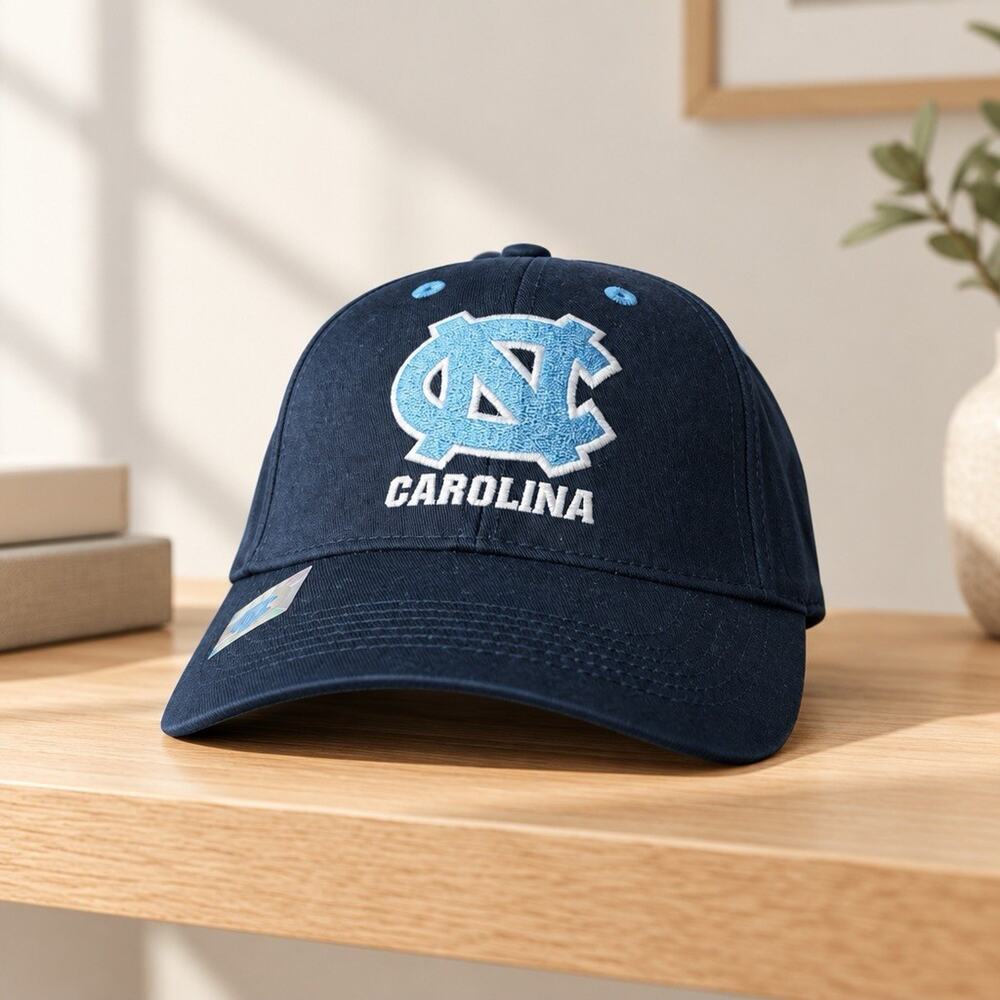 Vintage North Carolina Embroidered Head Gear Unisex Cap Navy Blue Adjustable